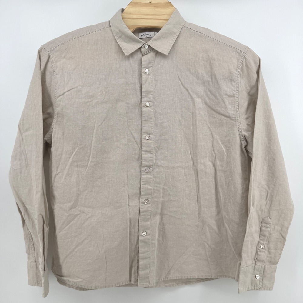 H. Brothers Mens 3XL Linen Blend Long Sleeve Button Down Shirt Beige 10005119 - Picture 2 of 8
